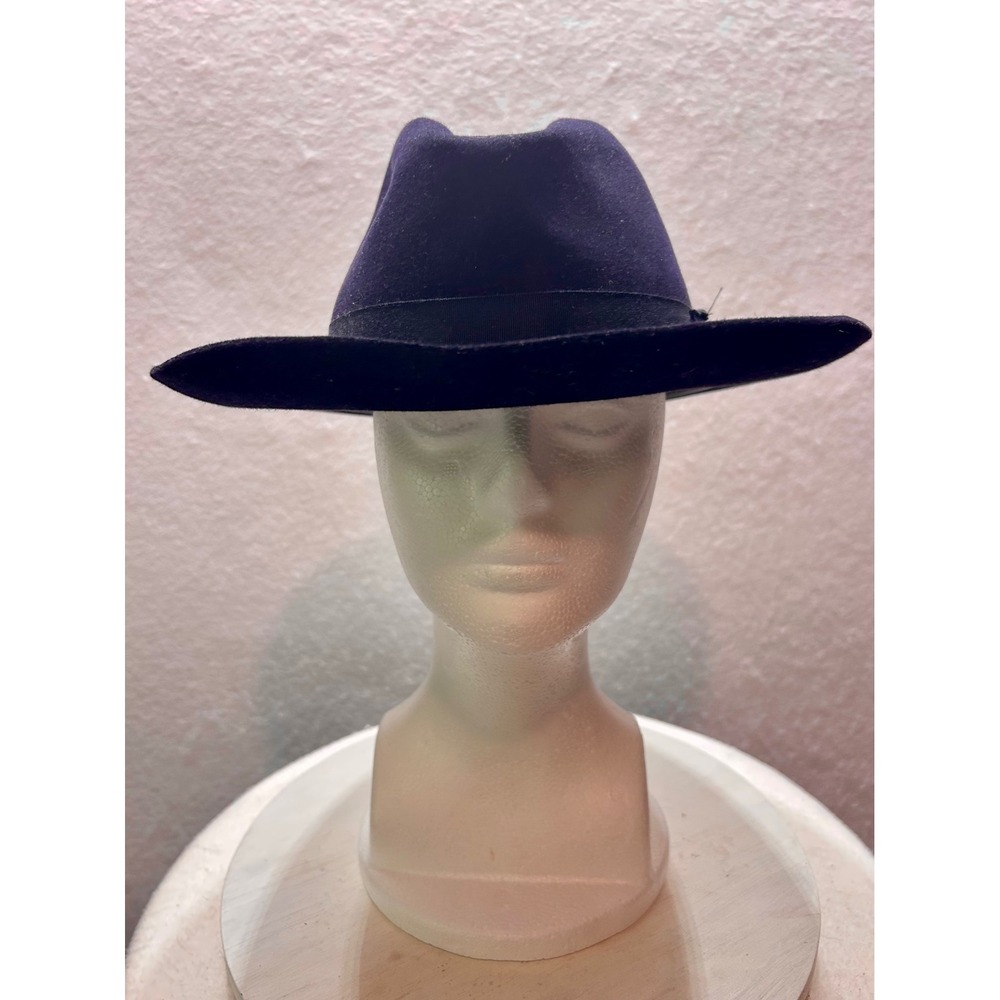 Mike The Hatter Cleveland Navy Blue Wool Felt Fedora Hat Size 7 1/2 USA Made